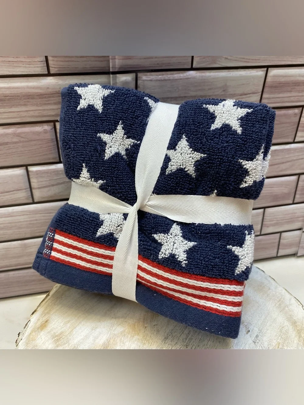 Brooks Brothers ❤️(4) Americana star Pattern Washcloths 13x13” New